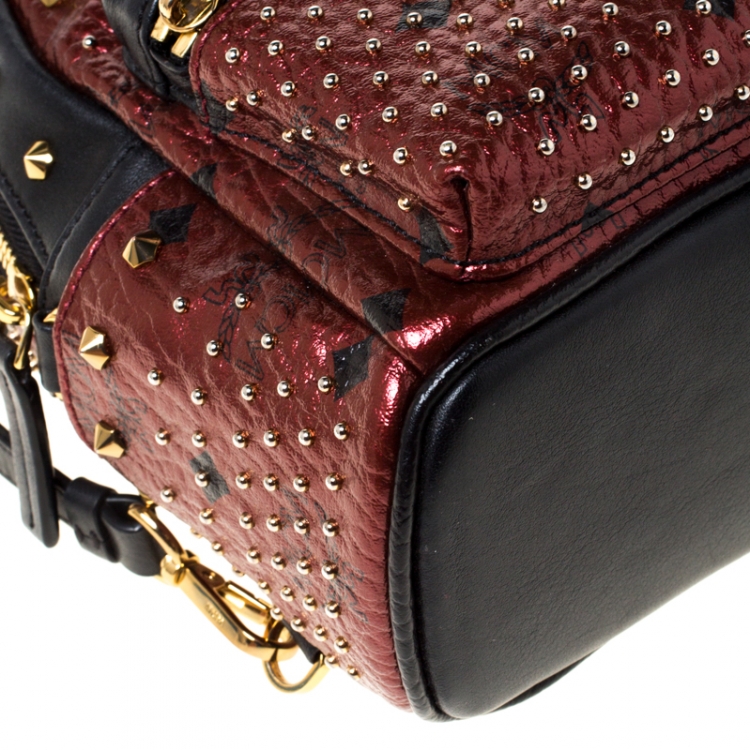 Pre Owned MCM Burgundy/Black Leather X Mini Studded Strak-Bebe Boo Backpack