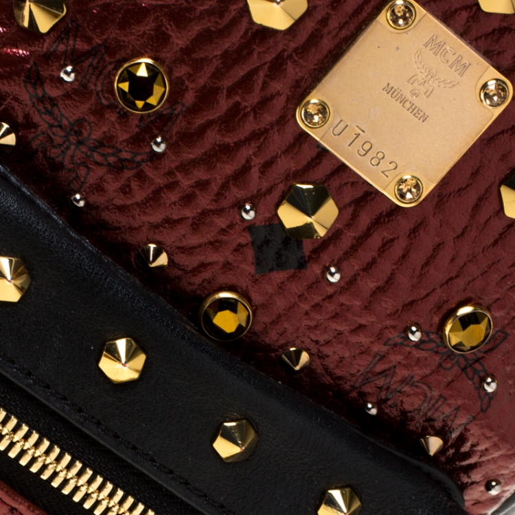Pre Owned MCM Burgundy/Black Leather X Mini Studded Strak-Bebe Boo Backpack