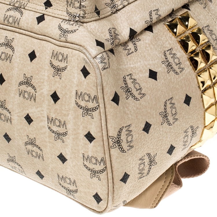 Pre Owned MCM Beige Visetos Coated Canvas Stark Side Studs Backpack