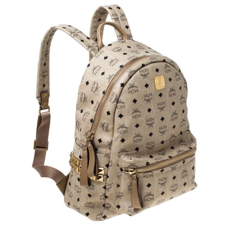 Pre Owned MCM Beige Visetos Coated Canvas Stark Side Studs Backpack