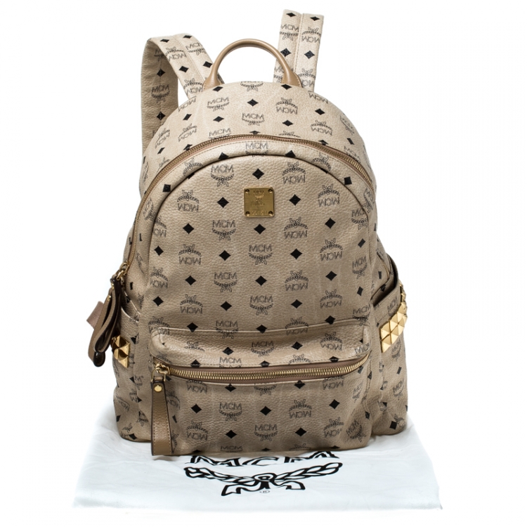Pre Owned MCM Beige Visetos Coated Canvas Stark Side Studs Backpack