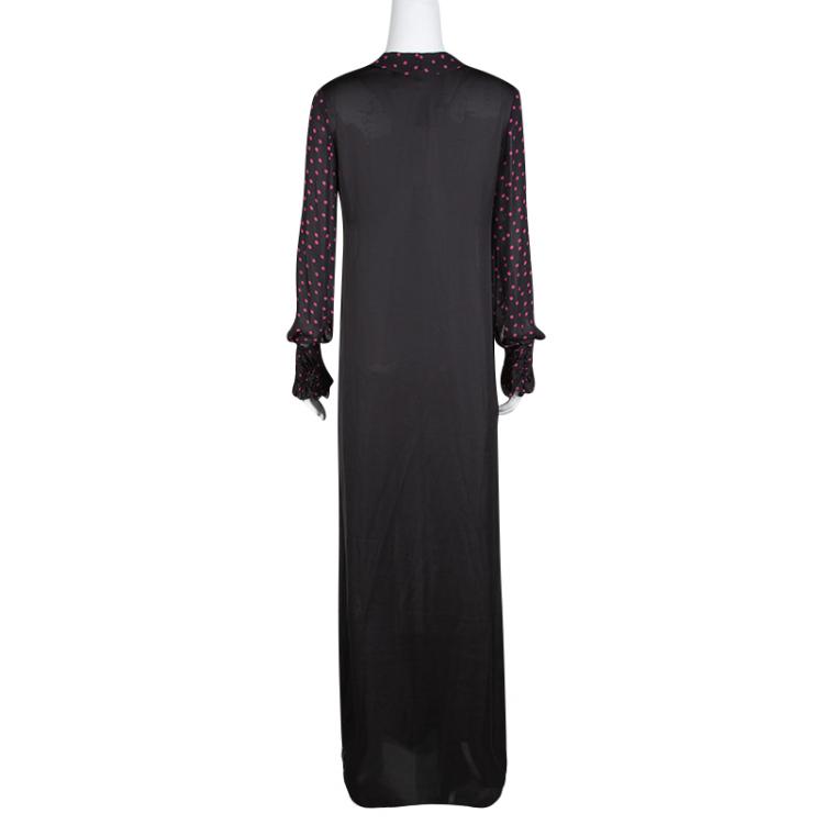 Pre Owned McQ by Alexander McQueen Black Polka Dotted Long Sleeve Maxi Dress S