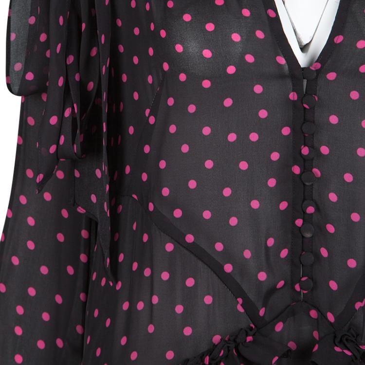 Pre Owned McQ by Alexander McQueen Black Polka Dotted Long Sleeve Maxi Dress S