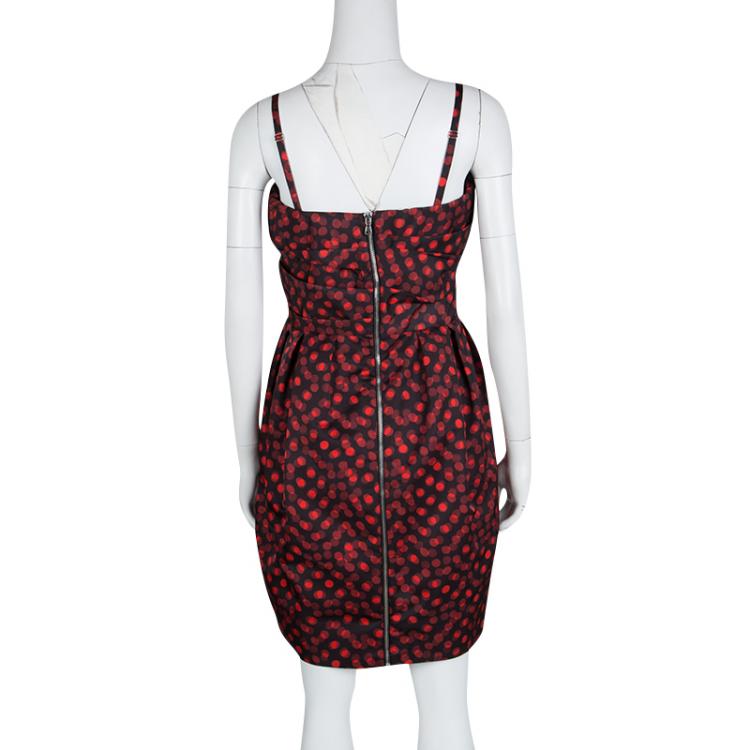 Pre Owned McQ By Alexander McQueen Black and Red Polka Dot Duchess Bustier Dress M