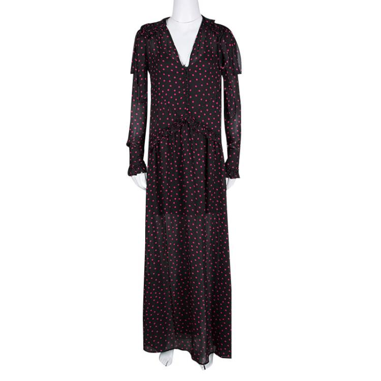 Pre Owned Alexander McQueen Black Polka Dot Ruffle Detail Maxi Dress S