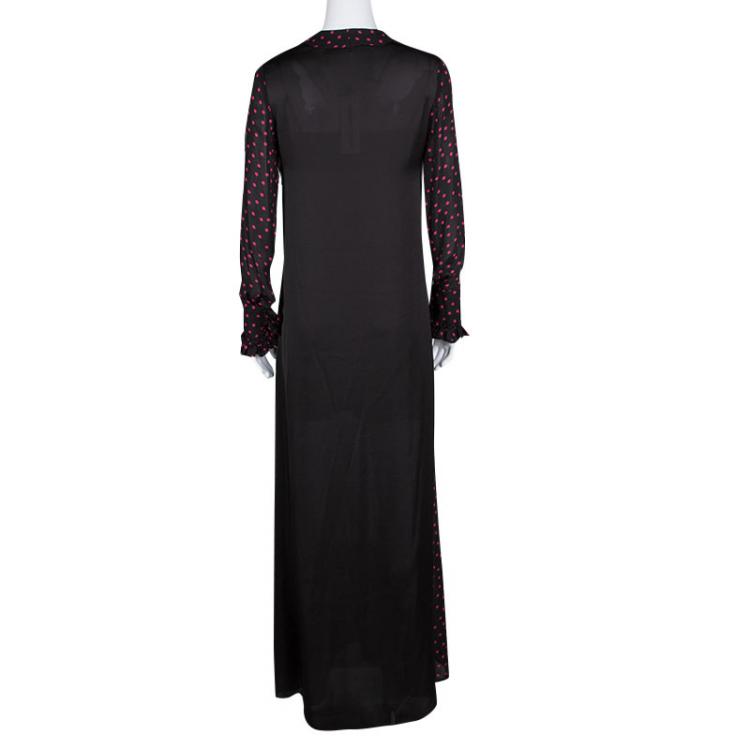 Pre Owned Alexander McQueen Black Polka Dot Ruffle Detail Maxi Dress S