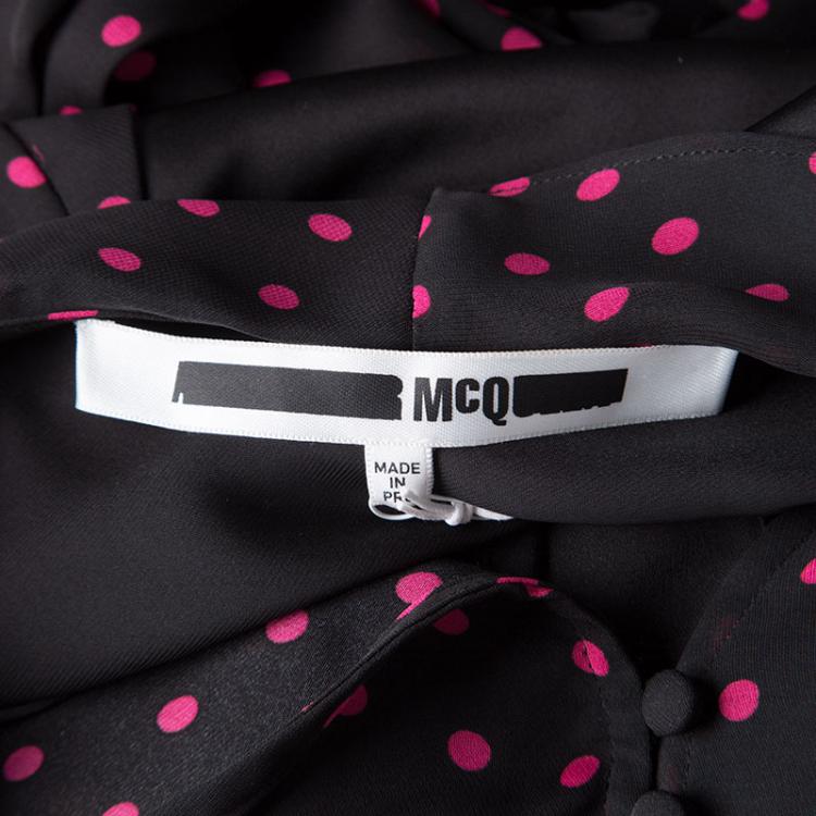 Pre Owned Alexander McQueen Black Polka Dot Ruffle Detail Maxi Dress S