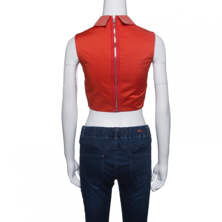 Pre Owned McQ by Alexander McQueen Red Studded Collar Detail Sleeveless Crop Top S