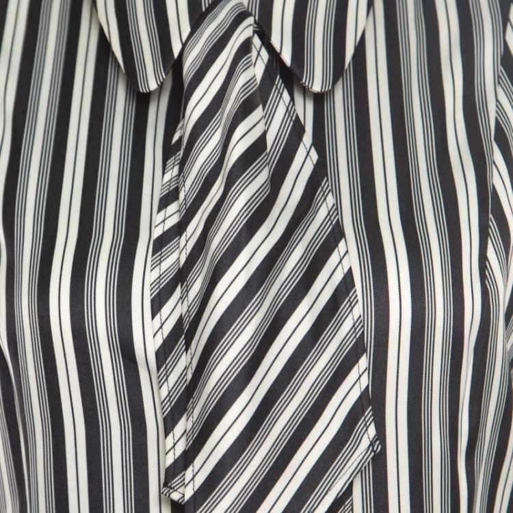 Pre Owned McQ by Alexander McQueen Monochrome Striped Detachable Neck Tie Detail Sheath Dress L