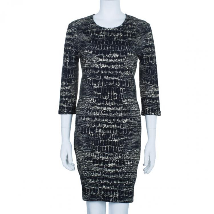 Pre Owned McQ by Alexander McQueen Monochrome Printed Body-Con Dress XL