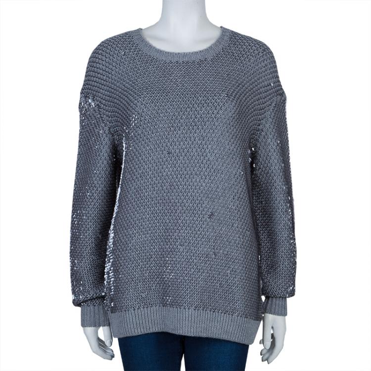 Pre Owned McQ by Alexander McQueen Grey Sequin Embellished Chunky Knit Sweater S