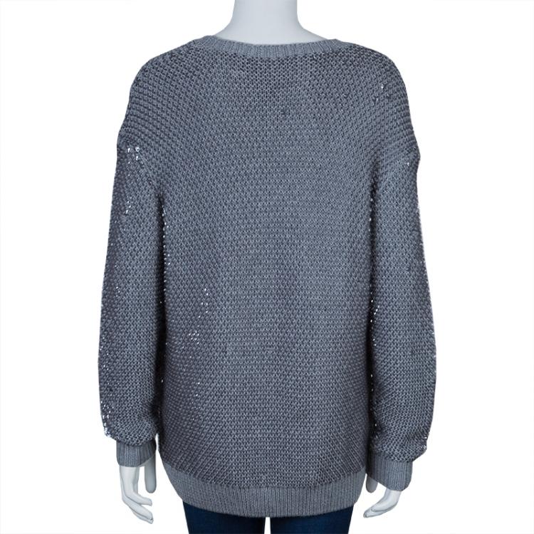 Pre Owned McQ by Alexander McQueen Grey Sequin Embellished Chunky Knit Sweater S