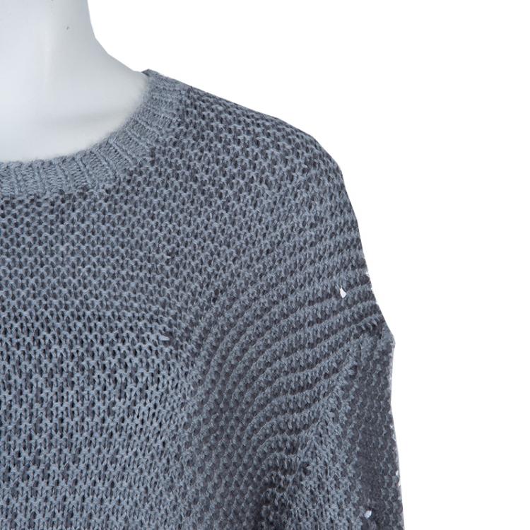 Pre Owned McQ by Alexander McQueen Grey Sequin Embellished Chunky Knit Sweater S