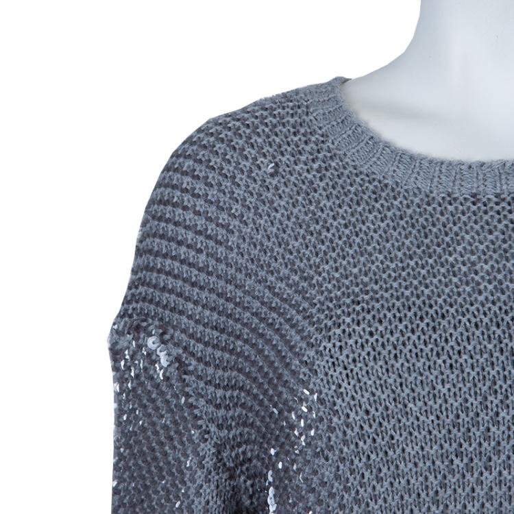 Pre Owned McQ by Alexander McQueen Grey Sequin Embellished Chunky Knit Sweater S