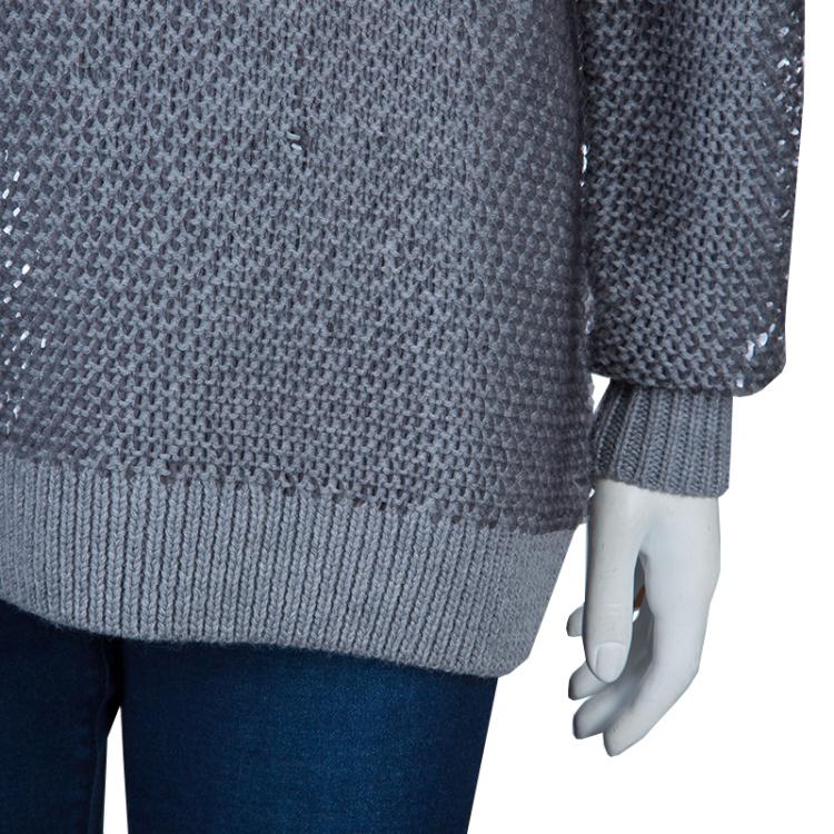 Pre Owned McQ by Alexander McQueen Grey Sequin Embellished Chunky Knit Sweater S