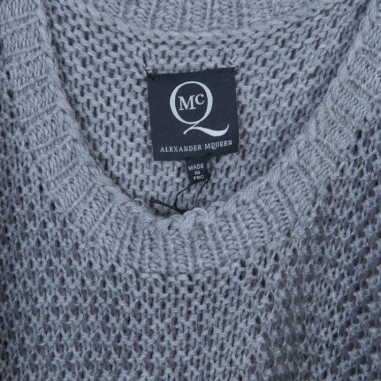 Pre Owned McQ by Alexander McQueen Grey Sequin Embellished Chunky Knit Sweater S