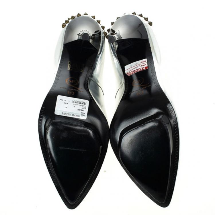 Pre Owned McQ by Alexander McQueen Silver Studded Metallic Pointed Toe Pumps Size 41