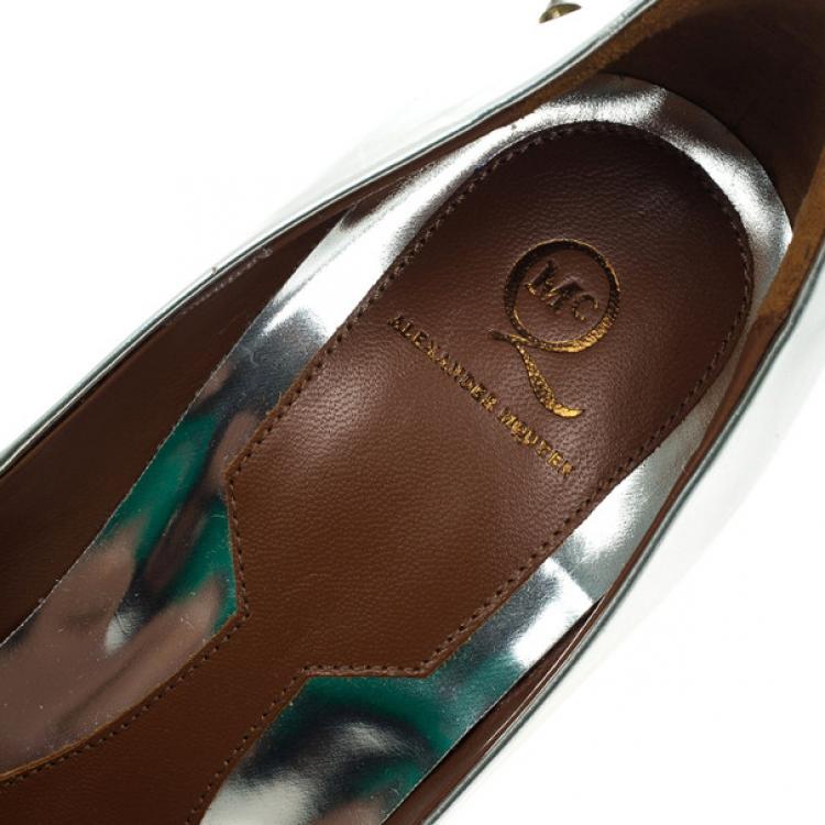 Pre Owned McQ by Alexander McQueen Silver Studded Metallic Pointed Toe Pumps Size 41