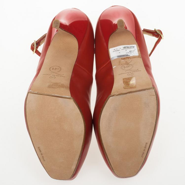 Pre Owned McQ By Alexander McQueen Red Leather Peep Toe Burlesque Size 41