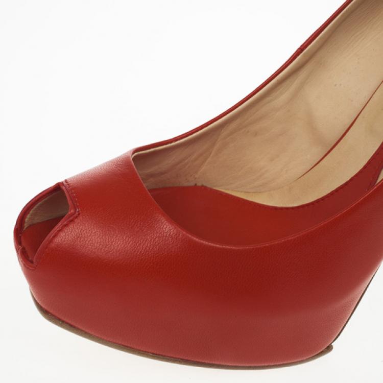 Pre Owned McQ By Alexander McQueen Red Leather Peep Toe Burlesque Size 41