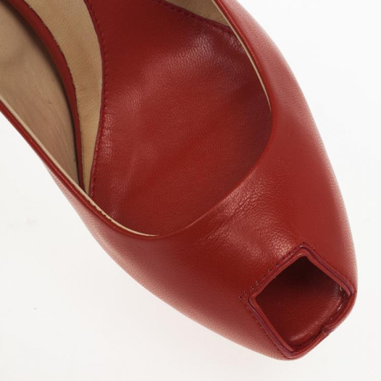 Pre Owned McQ By Alexander McQueen Red Leather Peep Toe Burlesque Size 41