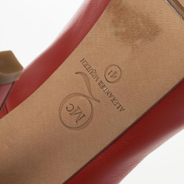 Pre Owned McQ By Alexander McQueen Red Leather Peep Toe Burlesque Size 41