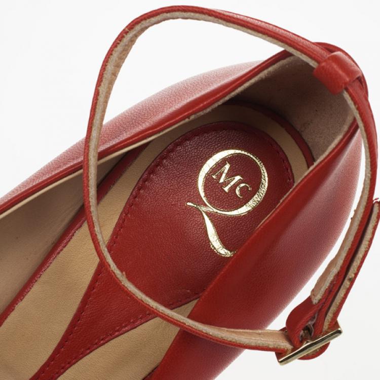 Pre Owned McQ By Alexander McQueen Red Leather Peep Toe Burlesque Size 41
