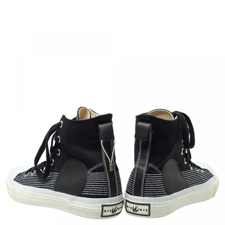Pre Owned McQ by Alexander McQueen Black Canvas And Leather Swallow Plimsoll High Top Sneakers Size 40