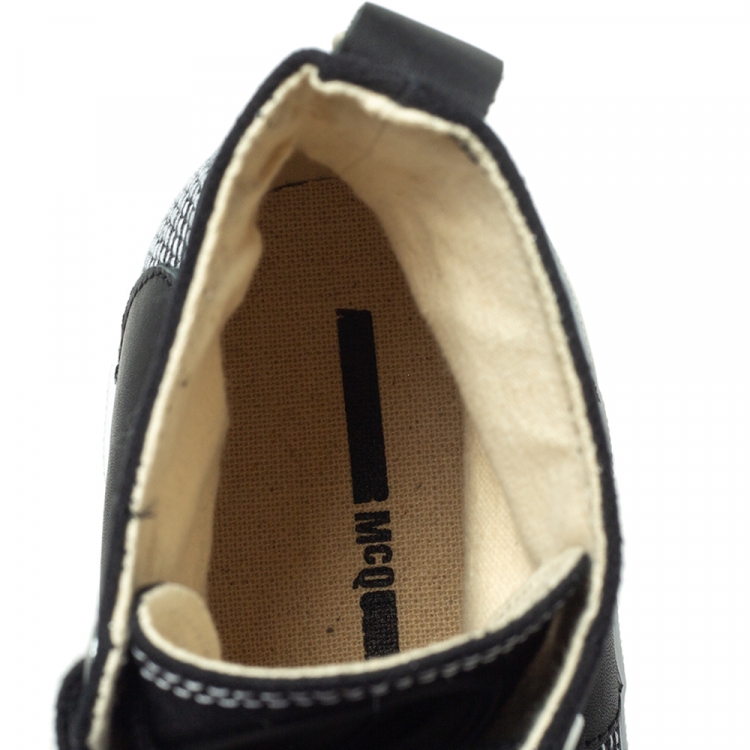 Pre Owned McQ by Alexander McQueen Black Canvas And Leather Swallow Plimsoll High Top Sneakers Size 40