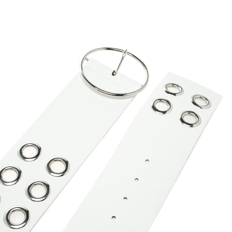 Pre Owned McQ by Alexander McQueen White Leather Circle Buckle Belt XXL