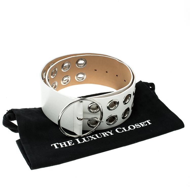 Pre Owned McQ by Alexander McQueen White Leather Circle Buckle Belt XXL