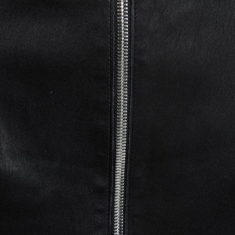 Pre Owned McQ By Alexander McQueen Black Lamb Leather Ruffled Back Pencil Skirt S