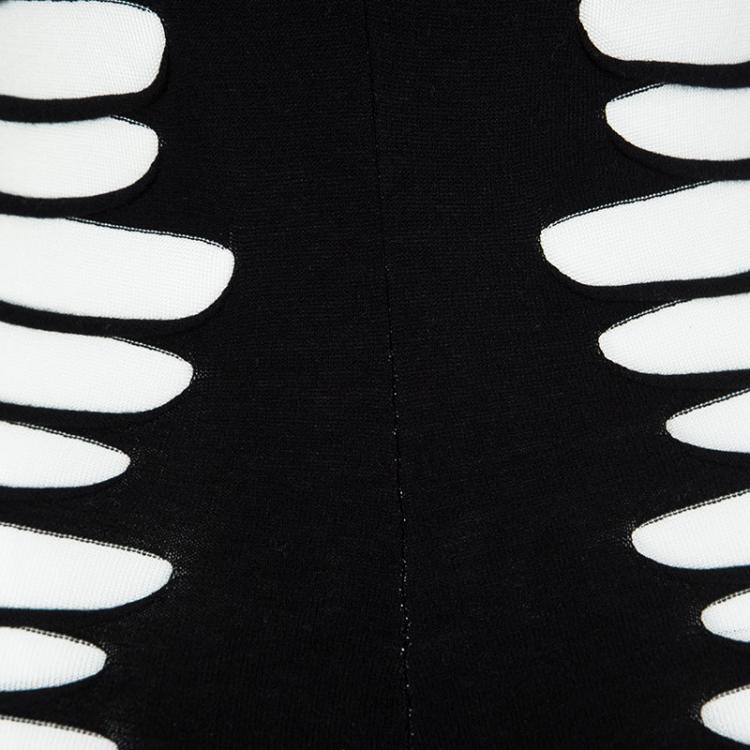 Pre Owned McQ By Alexander McQueen Monochrome Knit Cut Out Detail Short Sleeve Dress S