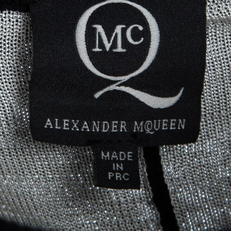 Pre Owned McQ By Alexander McQueen Monochrome Knit Cut Out Detail Short Sleeve Dress S
