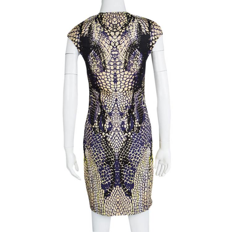 Pre Owned McQ by Alexander McQueen Multicolor Snake Skin Print Sleeveless Dress M