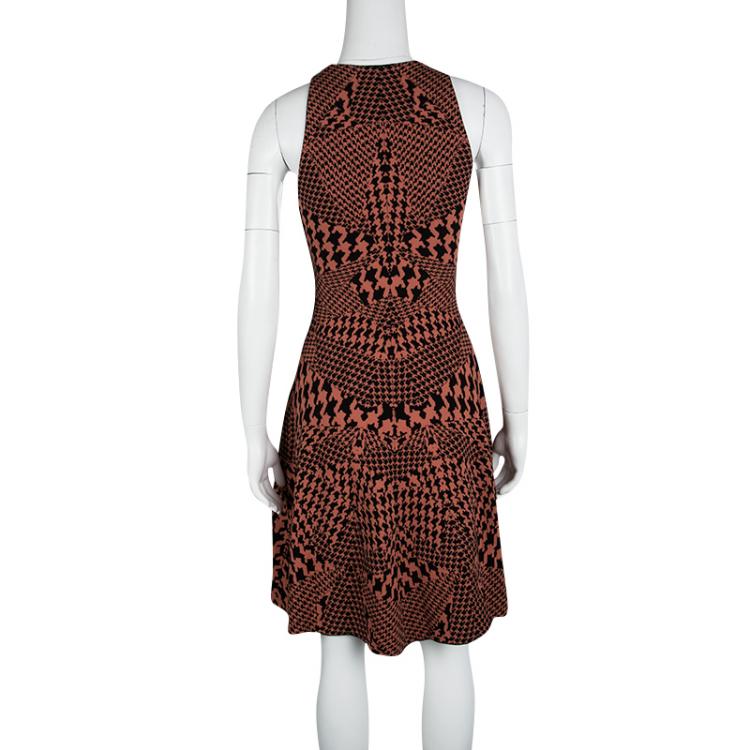 Pre Owned McQ By Alexander McQueen Orange Houndstooth Knit Sleeveless Dress S