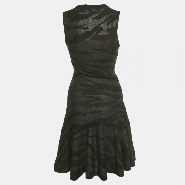Pre Owned McQ by Alexander McQueen Black Animal Print Knit Flared Mini Dress M