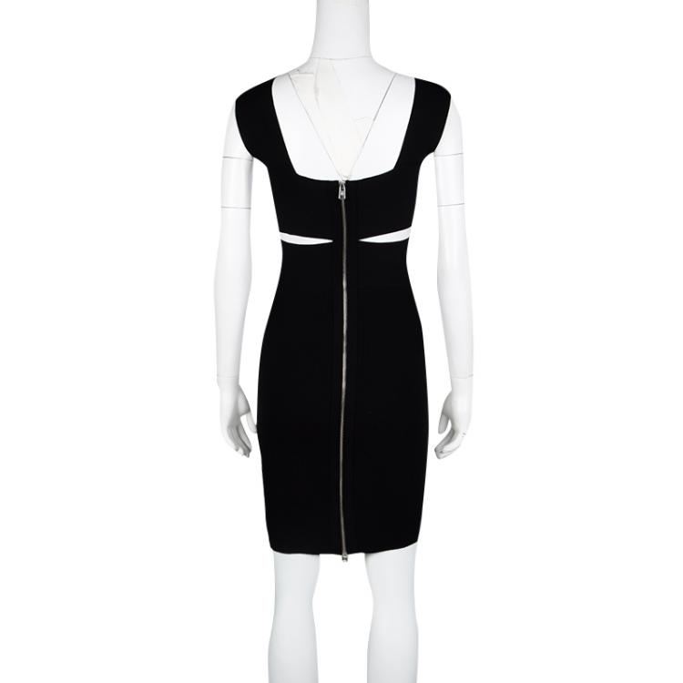 Pre Owned McQ By Alexander McQueen Monochrome Rib Knit Cross Strap Detail Sleeveless Dress S