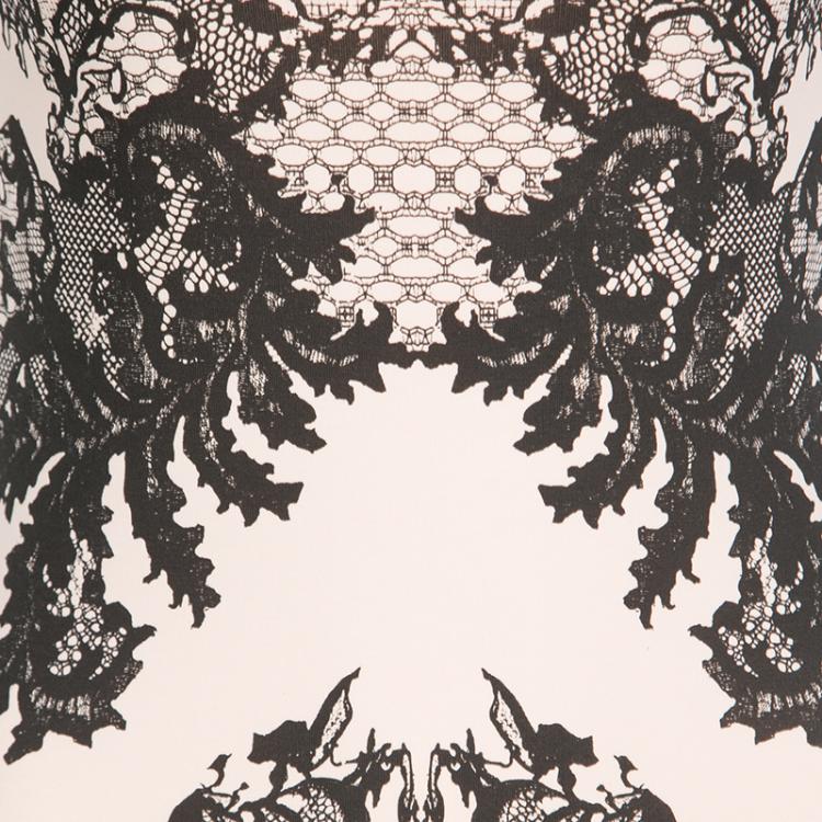 Pre Owned McQ By Alexander McQueen Peach Lace Print Cap Sleeve Bodycon Dress S