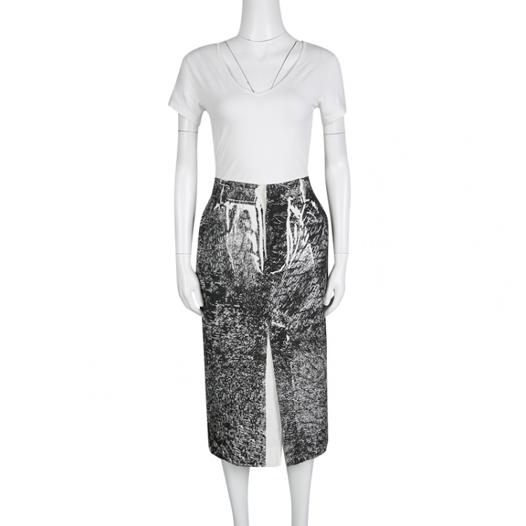 Pre Owned McQ by Alexander McQueen Monochrome Trompe-L'oeil Print Midi Pencil Skirt M