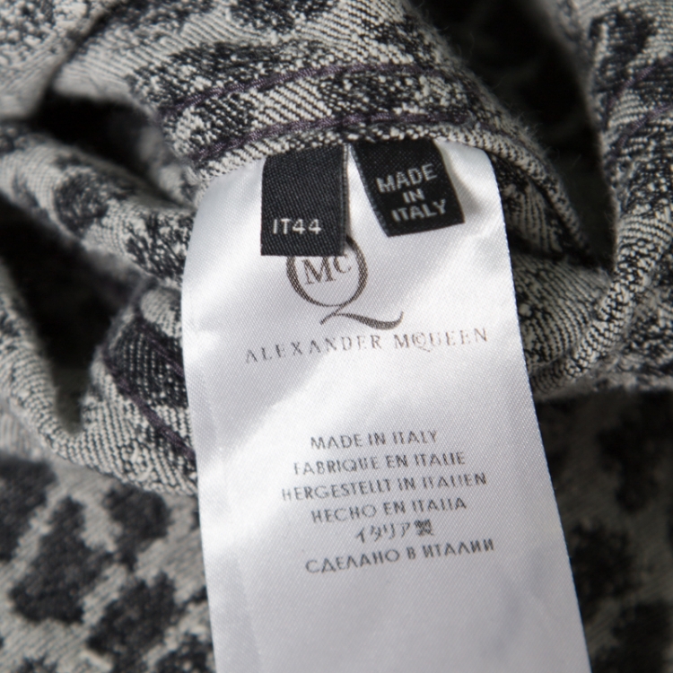 Pre Owned McQ by Alexander McQueen Grey Animal Patterned Jacquard Denim Sleeveless Dress M