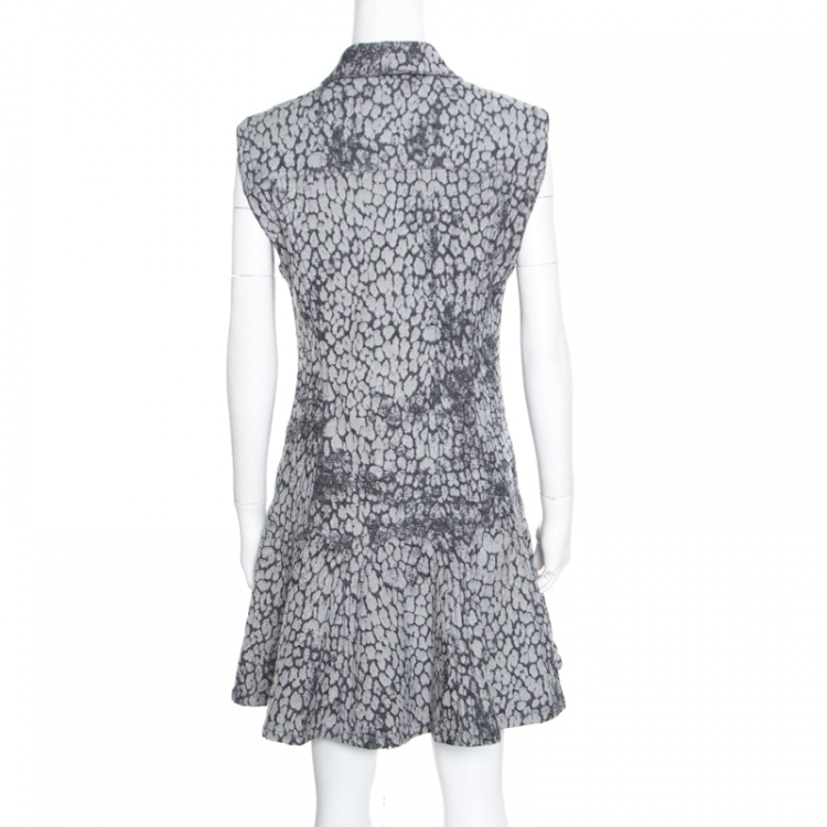 Pre Owned McQ by Alexander McQueen Grey Animal Patterned Jacquard Denim Sleeveless Dress M