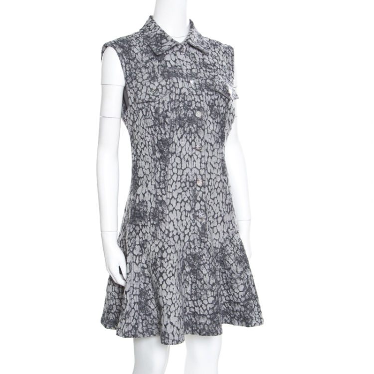 Pre Owned McQ by Alexander McQueen Grey Animal Patterned Jacquard Denim Sleeveless Dress M