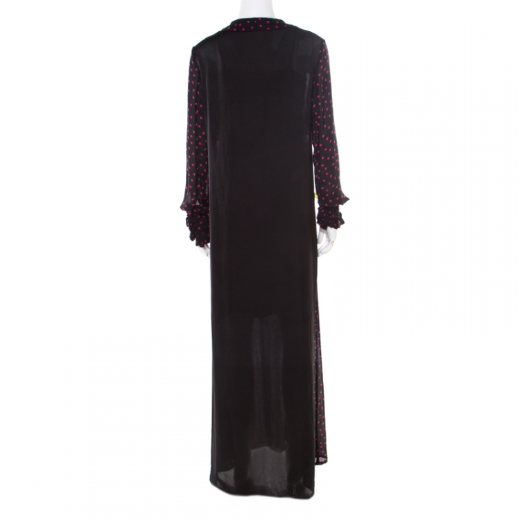 Pre Owned McQ By Alexander McQueen Black Polka Dot Ruffle Detail Maxi Dress M