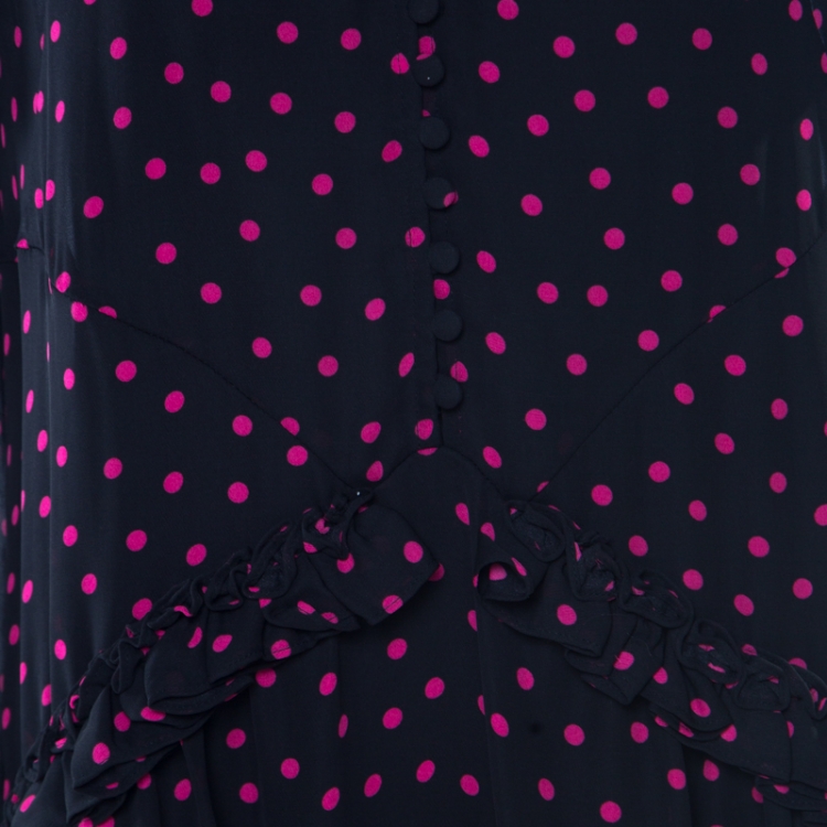 Pre Owned McQ By Alexander McQueen Black Polka Dot Ruffle Detail Maxi Dress M