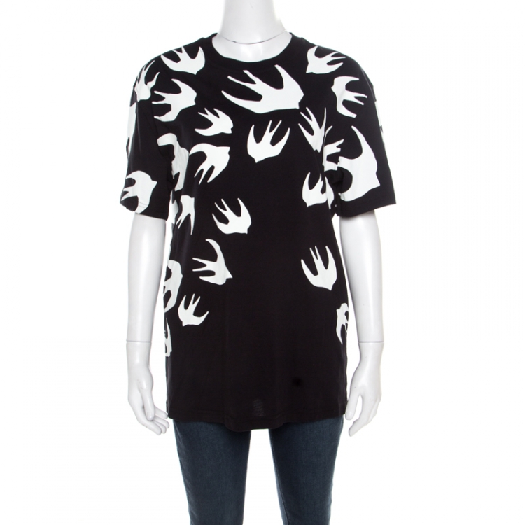 Pre Owned McQ by Alexander McQueen Black Swallow Printed Cotton T- Shirt XL