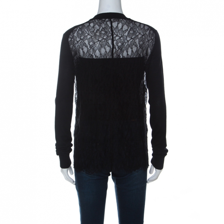 Pre Owned McQ by Alexander McQueen Black Wool & Lace Side Zip Detail Top S