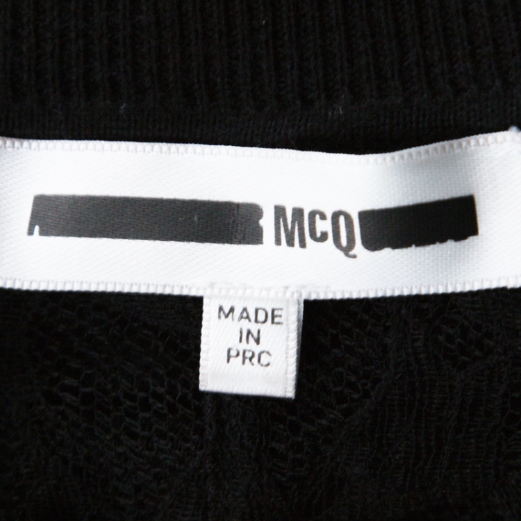 Pre Owned McQ by Alexander McQueen Black Wool & Lace Side Zip Detail Top S