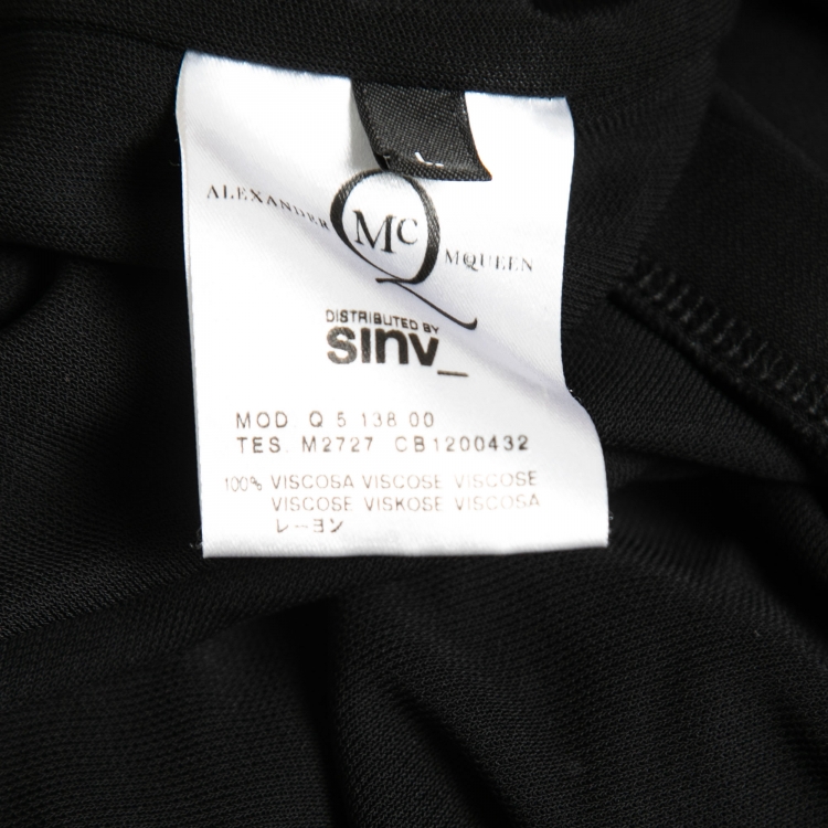 Pre Owned McQ by Alexander McQueen Black Jersey Draped Cape-Effect Midi Dress L