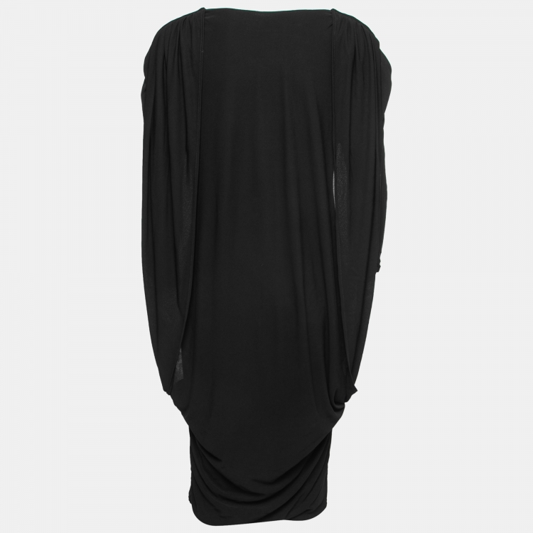 Pre Owned McQ by Alexander McQueen Black Jersey Draped Cape-Effect Midi Dress L